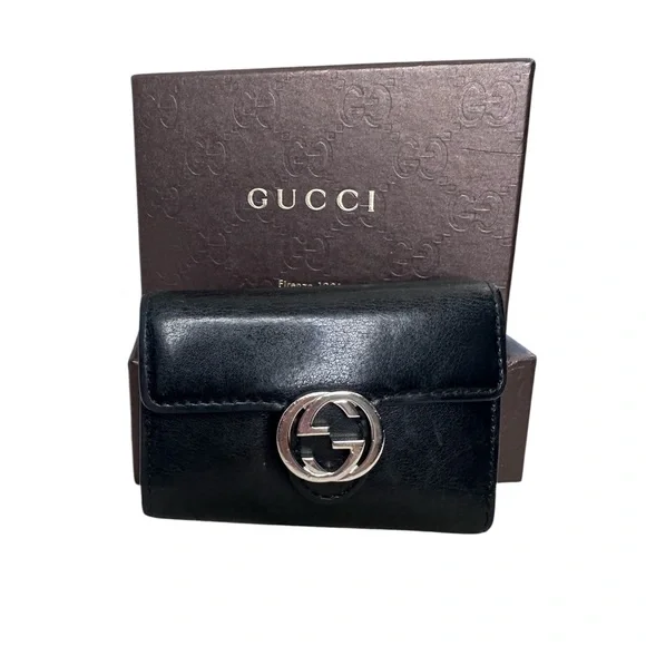 Gucci Black Leather key holder /Wallet with Silver Interlocking G - Picture 1 of 11